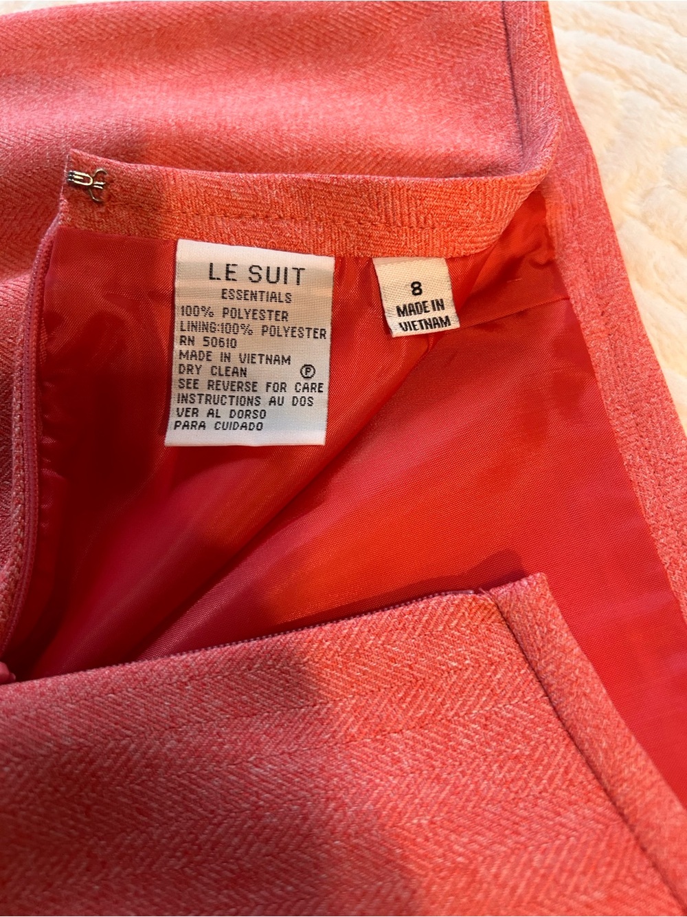 Le Suit Coral Pencil Skirt Herringbone Soft Jacquard Blazer Lined Notch Collar - Picture 7 of 16